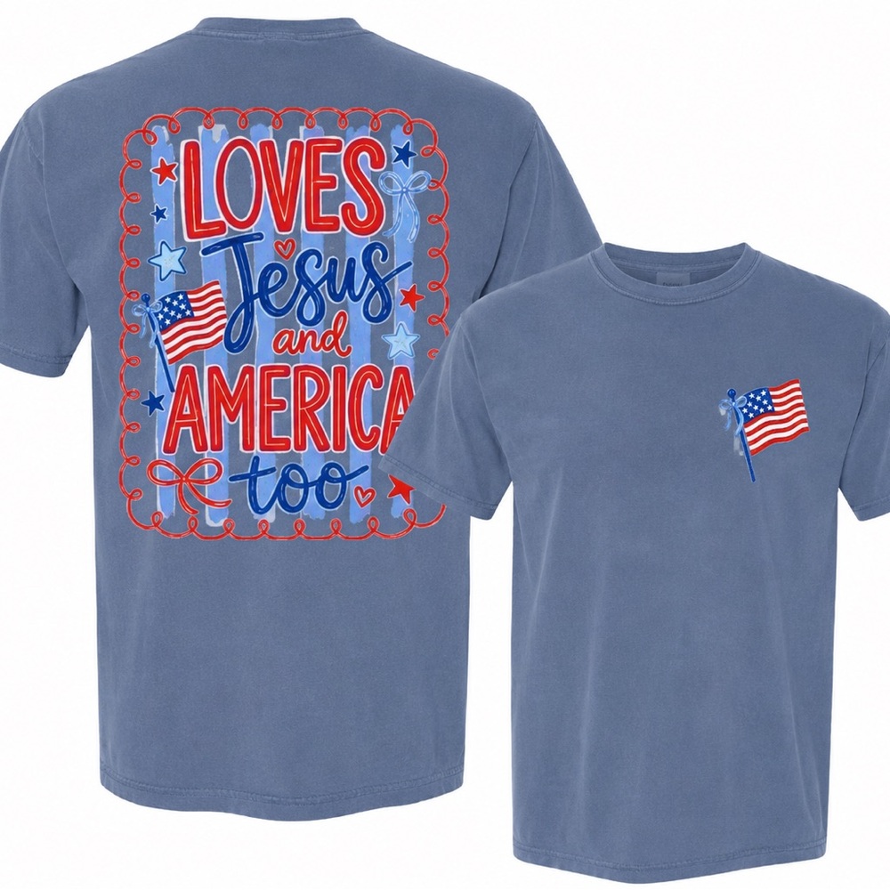 Womens 'Loves Jesus and America Too' Graphic Tee